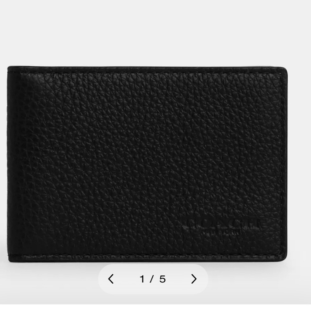Coach Pebbled Black Leather Compact Bilfold Wallet